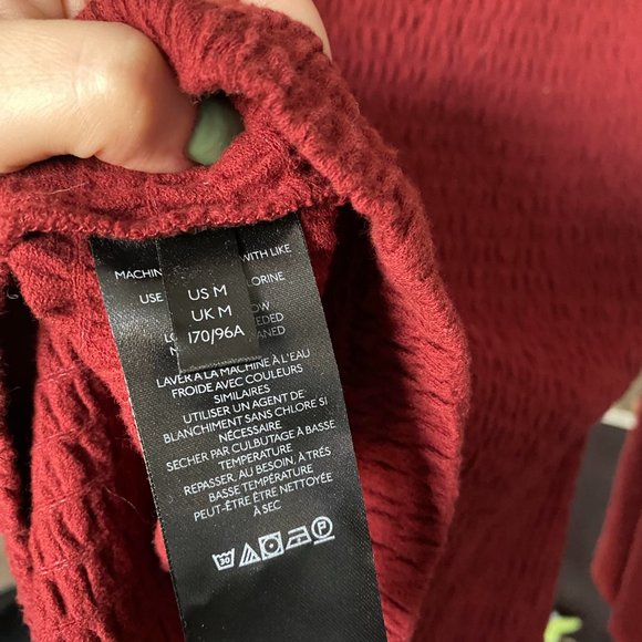 Anthropologie  Dark Red Smocked Bell-Sleeve Top Size M - Picture 6 of 9